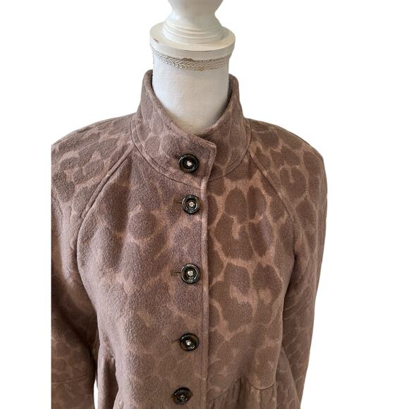 Rebecca Taylor Animal Print Short Peplum Swing Coat Taupe - Picture 2 of 8